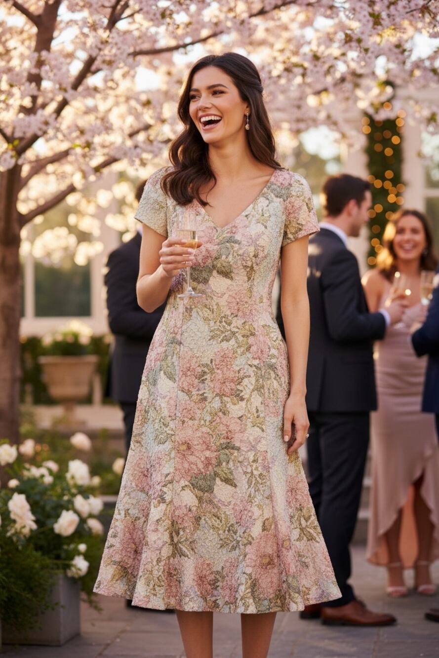 Adrianna Papell Floral Dress Wedding Guest Evening Cocktail